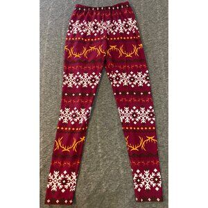 Agnes & Dora Small / Medium Burgundy Holiday Leggings Snowflake & Reindeer
